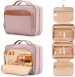 Travel Hanging Toiletry Bag for Women, with Jewelry Organizer Compartment, Medium Waterproof Hanging Makeup Accessories, Cosmetic Essentials, Toiletries Dopp Kit Set with Trolley Belt, Baby Pink - Image 2