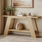 Treocho 63 Inch Long Console Tables for Entryway, 2-Tier Modern Wood Sofa Table with Shelf Behind Couch, Contemporary Narrow Entryway Table for Living Room, Hallway, Entrance, Hallway, Entrance, Oak - Image 2
