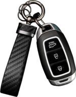 Turcee Leather Car Keychain - Carbon Fiber Interior Key Fob with Anti-Lost D-Ring - Car Accessory Key Ring (Black) - Image 2