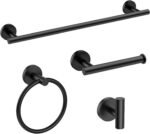 USHOWER Matte Black Bathroom Hardware Set, Modern 24-Inch Towel Bar Set Wall Mounted, Durable SUS304 Stainless Steel Bathroom Accessories Set, 4-Piece - Image 2