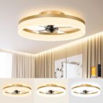 VOLISUN Low Profile Ceiling Fans with Lights and Remote, 19.7in Fandelier Ceiling Fan Flush Mount, 3000K-6500K Smart Bladeless LED Fan Light, Gold Modern Ceiling Fans with Lights for Bedroom - Image 2