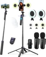Vlogging Kit for iPhone/Android, 63”Auto Face Tracking Tripod for iPhone with Light, Wireless Microphones, Scrolling Remote Control for TikTok, Content Creator Kit for YouTube Starter - Image 2