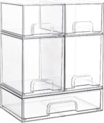 Vtopmart Stackable Storage Drawers Set of 5, Clear Plastic Organizer Bins for Beauty Supplies,Ideal for Vanity, Bathroom,Cabinet,Pantry Organization - Image 2