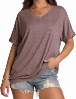 WIHOLL Womens Oversized Tshirts Summer Tops 2025 Short Sleeve V Neck Shirts Outfits Plus Size Clothes - Image 2