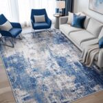 Washable Area Rugs 5'x7' Non-Slip Modern Abstract Soft for Living Room Entryway Bedroom Nursery, Print Pattern, Blue Grey Navy Gray - Image 2