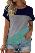 Womens Color Block Short Sleeve Tops Casual Summer T-Shirt - Image 2
