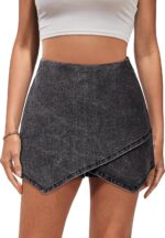 luvamia Jean Skorts for Woman High Waisted Pull On Stretchy Denim Wrap Skirt with Shorts Trendy Asymmetrical Skort - Image 2