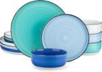 vancasso Bonita Blue Dinnerware Sets, Plates and Bowls Set for 4, 12 Pieces Stoneware Dinnerware Set, Dishwasher and Microwave Safe - Image 2