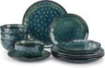 vancasso Starry 12-Pieces Dinnerware Set for 4, Stoneware Plates and Bowls Set Tableware, Dishwasher and Microwave Safe, Green - Image 2