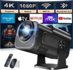 【Built-in Apps】Projector 1080P Full HD, 4K Projector with 180° Rotation,Portable Projector WiFi 6 & Bluetooth 5.2 Support,Featuring Auto Keystone Correction,HDMI/USB Connectivity Projector Black - Image 2