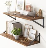 10 Inch Deep Floating Shelves, Walnut Floating Shelves 30 Inch Long, Rustic Wood Wall Shelves 30"W x 10"D, Deep Floating Shelf with Bracket, Wide Storage Shelves for Books, Living Room, Bathroom - Image 2