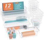 12 PCS Drawer Organizer Set, 4 Sizes Storage Drawer Units, Clear Plastic Makeup Vanity Organizer and Storage Bins for Makeup, Stationeries, Multiple Gadgets for Bathroom, Office, Bedroom - Image 2