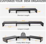 TAVR Dual Monitor Stand Riser Office Desktop Organizer Stand for 2 Monitors, Adjustable Length and Angle 3 Shelf, Extra Long Multifunctional Stand up to 43.3" fit Computer, Laptop, TV, Black - Image 4