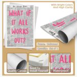 Liyark Retro Trendy Newspaper Canvas Wall Art - 'What If All Works Out' Positive Affirmation Quote - Pink Font - Minimalist Home Decor - 12x16in Unframed - Image 3