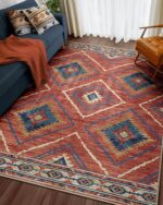 Area Rug 5x7 Rug Machine Washable Non-Slip Low Pile Print Pattern Western Rug for Living Room Bedroom Entryway Tribal Series -Red/Orange - Image 9