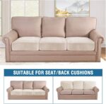 H.VERSAILTEX Velvet Stretch Couch Cushion Cover Plush Cushion Slipcover for Chair Loveseat Sofa Cushion Furniture Protector Seat Cushion Sofa Cover (3 Piece Sofa Cushion Covers, Ivory) - Image 4