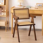 Rattan Accent Chairs, Modern Mid Century Dining Chairs Set of 2, Comfy Armchairs, Outdoor Rattan Chairs with Armrest for Bedroom Living Room Reading Room Dining Kitchen, Brown - Image 9