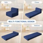 Folding Sofa Bed with Pillow Memory Foam Convertible Sleeper Chair Bed Couch Futon Lazy for Living Room/Home Office/Guest Beds/Apartment/Upstairs Loft,Single Size,Dark Blue - Image 6