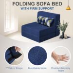 Folding Sofa Bed with Pillow Memory Foam Convertible Sleeper Chair Bed Couch Futon Lazy for Living Room/Home Office/Guest Beds/Apartment/Upstairs Loft,Single Size,Dark Blue - Image 8
