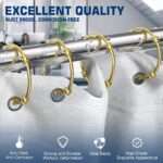 Gold Shower Curtain Rings, 12 Pack Shower Curtain Rings for Bathroom, Shower Rings Rust Proof, Metal Round Shower Hooks Rings for Shower Curtain Rod, Zinc Alloy - Image 6
