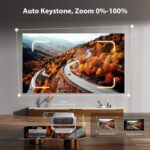 Smart Projector with WiFi 6 and Bluetooth Built-in Apps - 4K Support Portable Bedroom Mini Projector Native 1080P , 2025 New Auto Keystone & Zoom Home Theater Cinema Movie Proyector, 120° Stand - Image 6