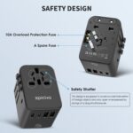 EPICKA Universal Travel Adapter, GaN International Plug Adapter with 3 USB-C 70W PD Fast Charging & 2 USB-A Adaptor All-in-one Wall Charger for USA EU UK AUS (TA-105 Pro, Black) - Image 7