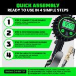 Rhino USA Digital Tire Pressure Gauge with Inflator (0-200 PSI) - Heavy Duty Air Chuck and Compressor Accessories with Stainless Braided Hose, Large 2" Dial and Solid Brass Hardware for Truck and RV - Image 7