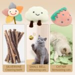 Kitten Chew Toys for Teething with Catnip – 3Pcs Bite Resistant Plush Cat Toys (Strawberry, Cloud Bell, Sunflower Stick) - Image 10