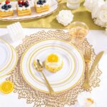 WELLIFE 350-Piece Gold Disposable Plates and Cutlery Set - Premium 10.25" Dinner Plates, 7.5" Dessert Plates, 9oz Cups & Cutlery for Weddings, Catering Events - 50 Guest Service - Elegant & Sturdy - Image 7