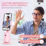 Auto Face Tracking Tripod 360° Rotating Cell Phone Photo and Video Kits Stand, No App, Phone Camera Stand with Remote and Gesture Control for Live Recording Tiktok Pink1 - Image 3