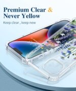GVIEWIN for iPhone 14 Case Floral, with Screen Protector+Camera Lens Protector,[Non Yellowing] Soft Shockproof Clear Phone Protective Cover for Women, Flower Pattern Design 6.1"(Sweet Posy/Blue) - Image 4