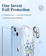GVIEWIN for iPhone 14 Case Floral, with Screen Protector+Camera Lens Protector,[Non Yellowing] Soft Shockproof Clear Phone Protective Cover for Women, Flower Pattern Design 6.1"(Sweet Posy/Blue) - Image 8