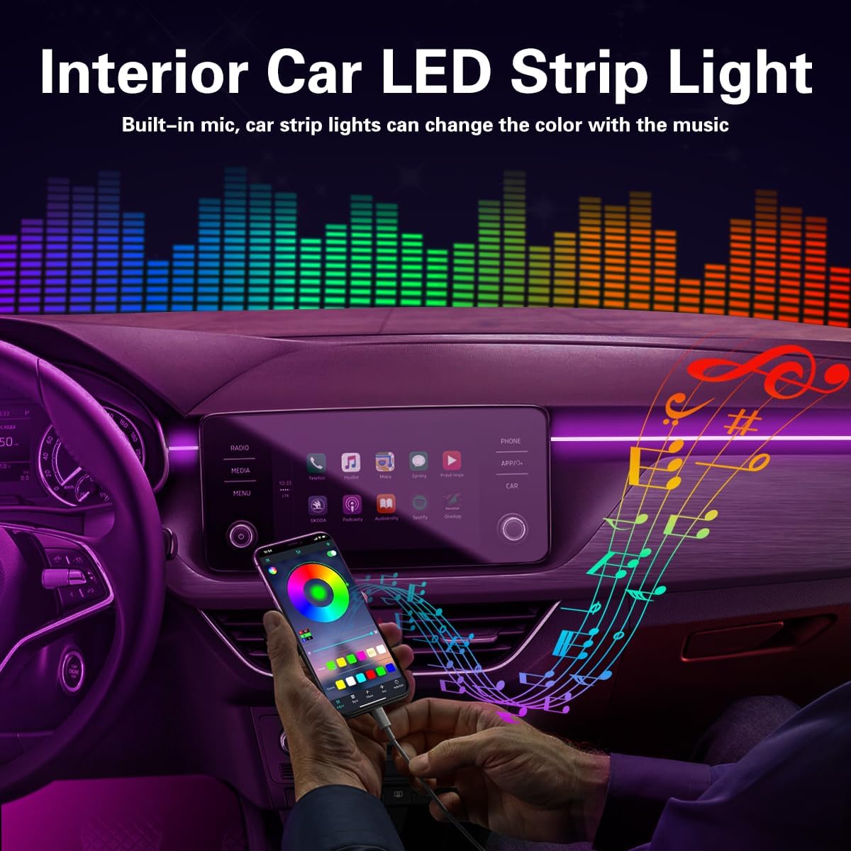 Interior Car LED Strip Lights APP Control, 5 in 1 RGB 16 Million Colors Ambient Lighting Kit with 236 inches Fiber Optic, Music Mode Inside Car Lighting Decorations - Image 4