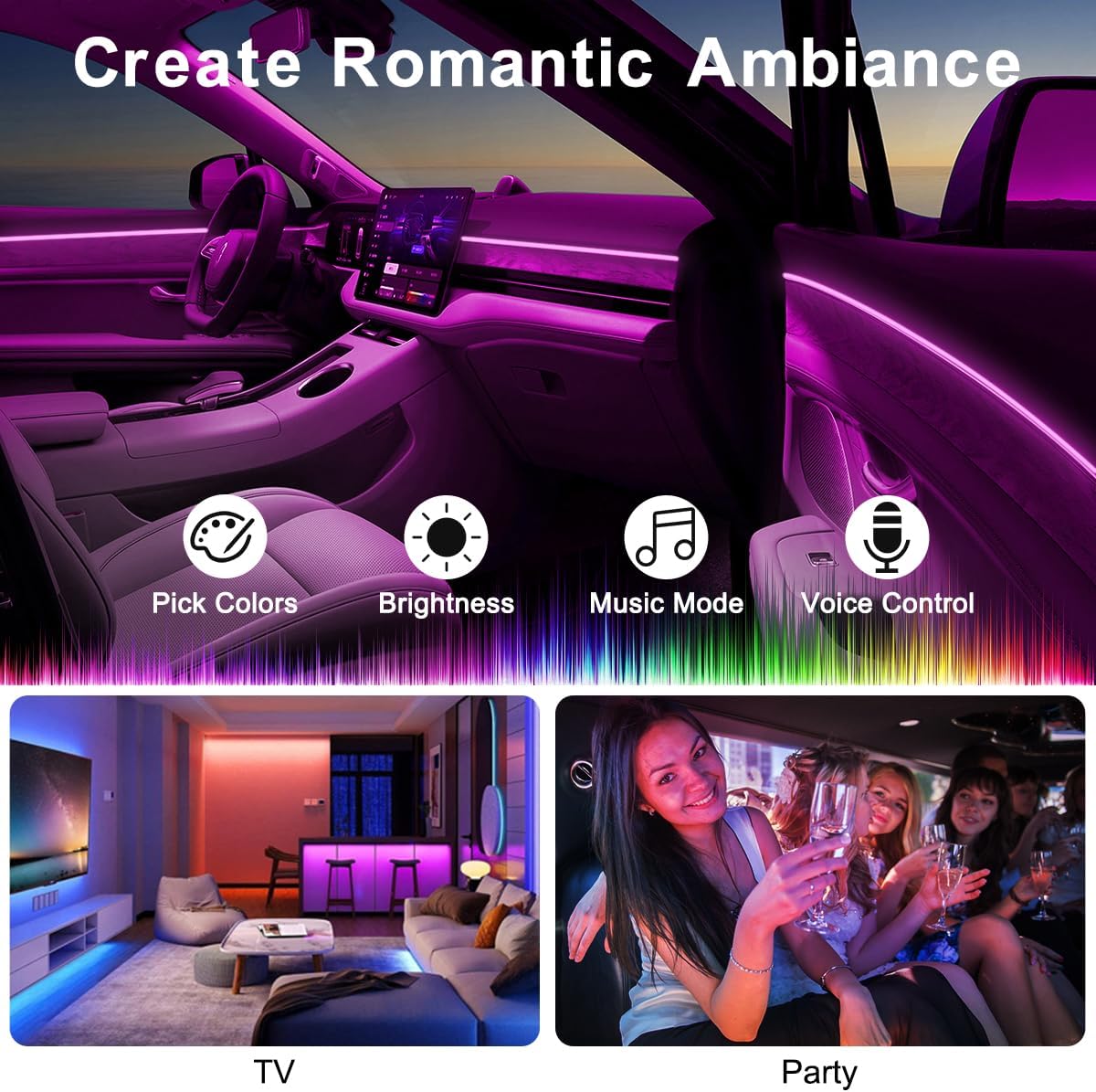 Interior Car LED Strip Lights APP Control, 5 in 1 RGB 16 Million Colors Ambient Lighting Kit with 236 inches Fiber Optic, Music Mode Inside Car Lighting Decorations - Image 5