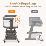 Papablic Baby Bassinet, Bedside Bassinet for Baby with Four-Sided Breathable Mesh & Soft Mattress, Adjustable Bassinet Bedside Sleeper with Storage Basket and Wheels, Easy to Assemble, Gray - Image 3