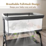 Papablic Baby Bassinet, Bedside Bassinet for Baby with Four-Sided Breathable Mesh & Soft Mattress, Adjustable Bassinet Bedside Sleeper with Storage Basket and Wheels, Easy to Assemble, Gray - Image 4
