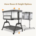Papablic Baby Bassinet, Bedside Bassinet for Baby with Four-Sided Breathable Mesh & Soft Mattress, Adjustable Bassinet Bedside Sleeper with Storage Basket and Wheels, Easy to Assemble, Gray - Image 7