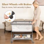 Papablic Baby Bassinet, Bedside Bassinet for Baby with Four-Sided Breathable Mesh & Soft Mattress, Adjustable Bassinet Bedside Sleeper with Storage Basket and Wheels, Easy to Assemble, Gray - Image 8