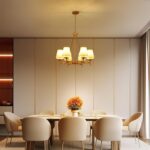 Gold Chandelier with White Shades, 6-Light Modern Farmhouse Chandeliers for Dining Room, Rustic Round Hanging Light Fixture for Kitchen Island Bedroom Office Living Room Entryway - Image 3