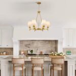 Gold Chandelier with White Shades, 6-Light Modern Farmhouse Chandeliers for Dining Room, Rustic Round Hanging Light Fixture for Kitchen Island Bedroom Office Living Room Entryway - Image 4