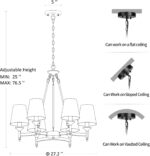 Gold Chandelier with White Shades, 6-Light Modern Farmhouse Chandeliers for Dining Room, Rustic Round Hanging Light Fixture for Kitchen Island Bedroom Office Living Room Entryway - Image 7