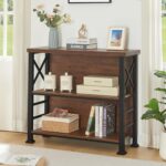 HOMBAZAAR Book Shelf,3 Tier Small Bookshelf with Metal Frame and Backboard,Rustic Brown Deep Bookcase with Engineered Wood Shelves,Short Shelf Bookcase for Living Room,Bedroom and Office - Image 4