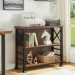 HOMBAZAAR Book Shelf,3 Tier Small Bookshelf with Metal Frame and Backboard,Rustic Brown Deep Bookcase with Engineered Wood Shelves,Short Shelf Bookcase for Living Room,Bedroom and Office - Image 5