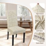 SearchI Dining Room Chair Covers Set of 4, Stretch Printed Floral Parsons Chair Slipcovers Removable Washable Kitchen Chair Protector Cover for Dining Room, Hotel, Ceremony (Beige Textured Grid) - Image 4