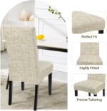 SearchI Dining Room Chair Covers Set of 4, Stretch Printed Floral Parsons Chair Slipcovers Removable Washable Kitchen Chair Protector Cover for Dining Room, Hotel, Ceremony (Beige Textured Grid) - Image 6