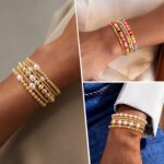 M MOOHAM Gold Beaded Bracelets for Women - 14k Real Gold Plated Beaded Pearl Bracelet Set Stack for Women Trendy Non Tarnisn, Adjustable Stretch Bracelet Jewelry Gifts for Teen Girls Women - Image 5