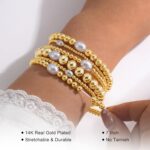 M MOOHAM Gold Beaded Bracelets for Women - 14k Real Gold Plated Beaded Pearl Bracelet Set Stack for Women Trendy Non Tarnisn, Adjustable Stretch Bracelet Jewelry Gifts for Teen Girls Women - Image 6
