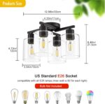 Kitchen Lighting Fixtures Ceiling, Black Semi Flush Mount Ceiling Light, 4 Light Kitchen Light Fixtures Cieling Lights with Clear Glass Shade for Bedroom Foyer Farmhouse Hallway - Image 4