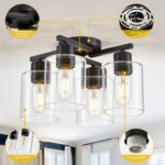 Kitchen Lighting Fixtures Ceiling, Black Semi Flush Mount Ceiling Light, 4 Light Kitchen Light Fixtures Cieling Lights with Clear Glass Shade for Bedroom Foyer Farmhouse Hallway - Image 5
