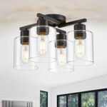 Kitchen Lighting Fixtures Ceiling, Black Semi Flush Mount Ceiling Light, 4 Light Kitchen Light Fixtures Cieling Lights with Clear Glass Shade for Bedroom Foyer Farmhouse Hallway - Image 9